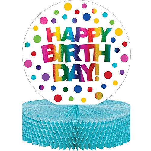 Creative Converting 331789 HONEYCOMB CENTERPIECE, RAINBOW FOIL BIRTHDAY 13