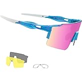OULAIQI Cycling Sunglasses Polarized Sunglasses for Cycling Men Women with 1 Lens or 3 Interchangeable Lens Baseball Glasses