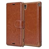 Sony Xperia M4 Aqua Case Wallet - Mulbess [Layered Dandy][Coffee Brown] - [Slim][Wallet Case] - Premium Leather Flip Case With Credit Card Slot for Sony Xperia M4 Aqua