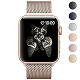 Lelong for Apple Watch Band,Milanese Loop Fully Magnetic Clasp Stainless Steel Mesh iWatch Band for Apple Watch Series 3 Series 2 Series 1 Sport & Edition- 42mm Champagne Gold