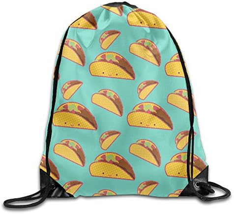 Smile Mexican Tacos Print Shoulder Drawstring Backpack String Bags Outdoor Travel Handbag 17"x14"