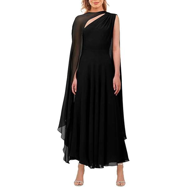 Amazon.com: Seltaon Women's Chiffon Cape Sleeve Pleated Flowy Dresses 2023  Elegant Fall Formal Dress for Evening Party Black : Clothing, Shoes &  Jewelry