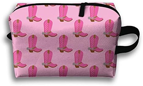 Ztrb Pink Cowboy Boot Portable Make-Up Zipper Pouch Beauty Cosmetic Bag Carry Case Brush Organizer Toiletry Hanging Storage Bag Sewing Kit Medicine Bag