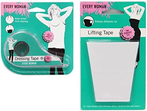 Every Woman Lifting Tape 10 Clear Double Sided Adhesive Strips + Dressing Tape Roll 10 Ft Double Sided Adhesive Tape