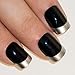 Bling Art False Nails French Fake Black Silver Squoval 24 Acrylic Medium Tips