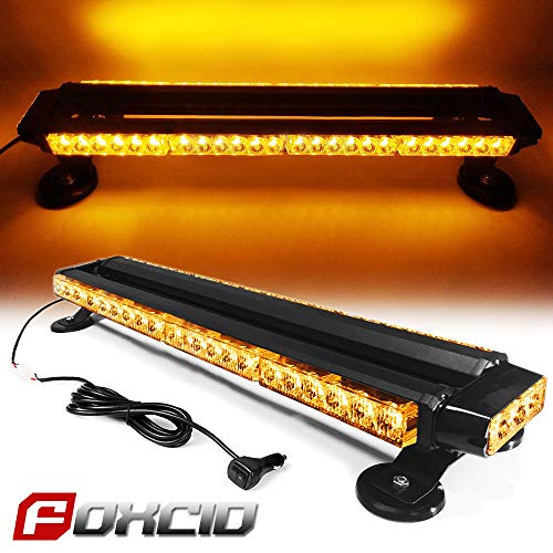 FOXCID 26" 54 LED Amber Emergency Warning Security Roof Top Flash Strobe Light Bar with Magnetic Base, for Plow or Tow Truck Construction Vehicle