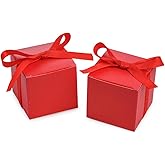AWELL Red Gift Candy Box Bulk 2x2x2 inches with Red Ribbon Party Favor Box,Pack of 50