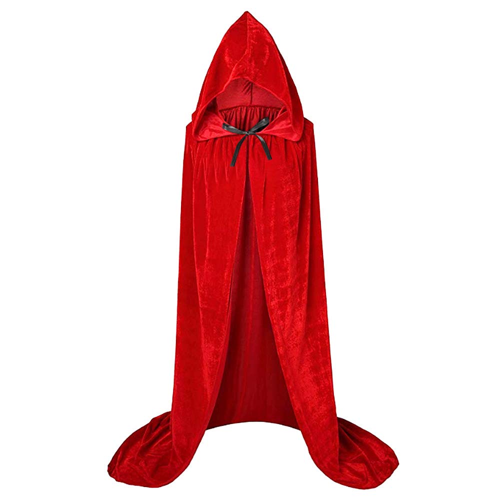 LA HAUTE Halloween Cloak Full Length Crushed Velvet Hooded Cape Cosplay Costume Color Red