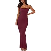 REORIA Women's Basic Sexy Lounge Slip Long Dress Elegant Sleeveless Backless Ribbed Bodycon Maxi Dresses