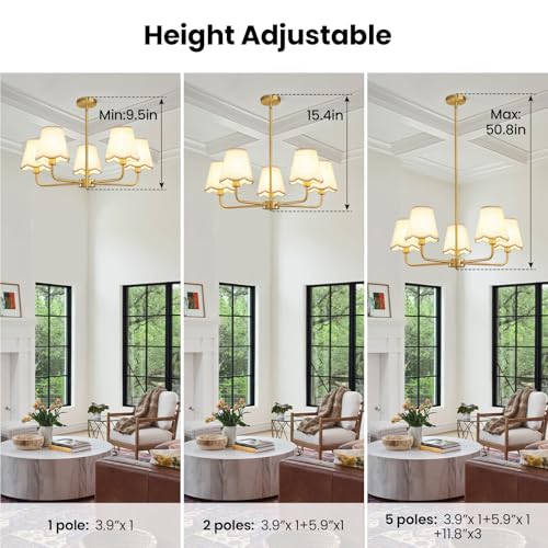KAISITE Modern Gold Chandelier 5-Light Farmhouse Chandelier for Dining Room Industrial Dining Kitchen Light Fixture Over Table Ceiling Chandelier for Bedroom Living Room Foyer Entryway