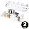 mDesign-Set-of-2-Extendable-Cupboard-Storage--Triple-Tiered-Plastic-Kitchen-Shelf-Organiser--Use-as-Spice-Rack-Food-Storage--Clear mDesign Set of 2 Extendable Cupboard Storage – Triple-Tiered Plastic Kitchen Shelf Organiser – Use as Spice Rack, Food…