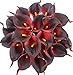 Duovlo 20pcs Calla Lily Bridal Wedding Bouquet Lataex Real Touch Artificial Flower Home Party Decor (Dark Red)