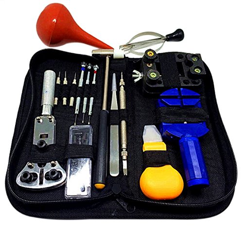 Souarts Black Stainless Steel Watch Repair Tool Kit Remover Holder Set with Bag Case
