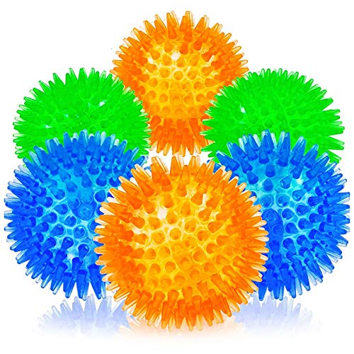 Rfvtgb 6 Packs Chew Toys for Dogs, TPR Dog Grab Ball 3 Colors Dog Bouncy Balls Spike Pet Balls, 6.5cm Non-toxic Dog Chew Toys Balls for Pets Training Playing Running