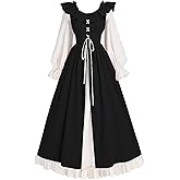 WISHU Women’s Renaissance Dress, Victorian Medieval Costume Dress Halloween Ruffle Maxi Dresses