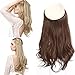 SARLA Invisible Wire Hair Extensions with 3 Clips Long Synthetic Wavy Curly Hairpiece Adjustable Transparent Headband for Women 18 Inch Light Brown