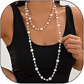 Long Pearl Necklaces for Women Trendy Pearl Chain Long Pearl Necklace Layered Pearl Statement Necklace Sweater Strand Chain Jewelry
