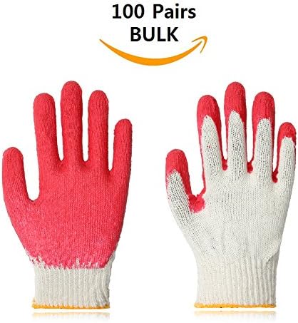 Box of 100 Pairs, SJ SAFETY Cotton Safety Work Gloves Natural Latex Palm Coated - Red