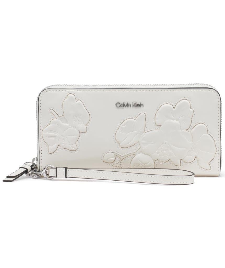 Calvin Klein Key Item Saffiano Continental Zip Around Wallet with Wristlet Strap, Cherub White Floral, One Size