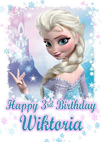 Edible A4 Frozen Princess ELSA Snowflakes Pink Blue A4 Portrait Icing Personalised Cake Topper