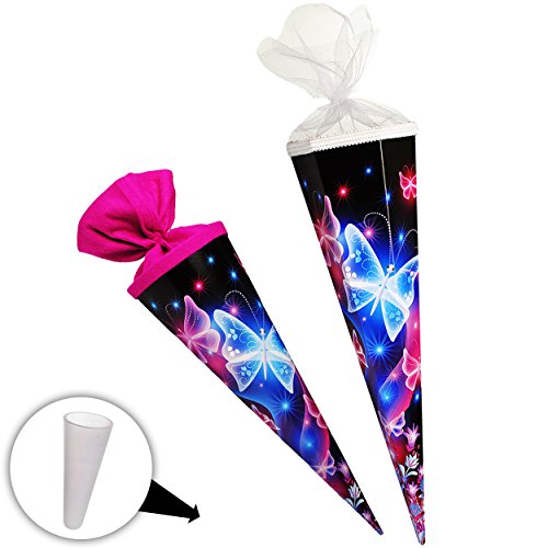 alles-meine.de GmbH 10 Stück 3-D Glitzer Effekt ! Schultüten - Bunte Schmetterlinge & Blumenranken - 50 cm - 6-eckig… – Bild 4