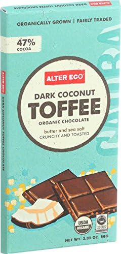 Alter Eco | Dark Coconut Toffee | 47% Pure Dark Cocoa, Fair Trade, Organic, Non-GMO, Gluten-Free Dark Chocolate Bar, 12 Bars