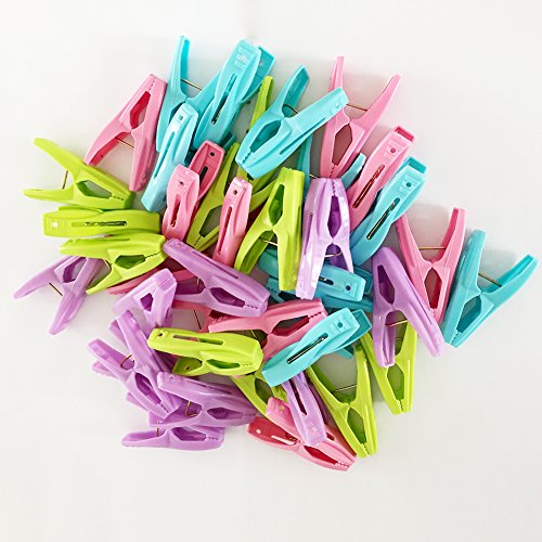 Shiaon Sturdy Clothespin 40-pack Colored Plastic Clothes Clips for Laundry Outdoor Kitchen and Photo Paper Craft - Windproof Anti-Slip Clothing Line Pegs With Springs - Air-Drying Clothing Pin Set - Thumbnail 7