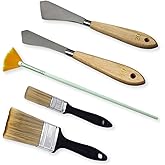 YAFIYGI Brushes for Oil Painting Painting Knife Set 5pcs Stainless Steel Palette Knives Background Blender Brush and Fan Blender Artist Brush 2 &1inch Landscape Brushes for Oil Canvas Acrylic Painting