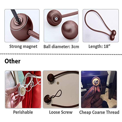 SmallDot Magnetic Curtain Tiebacks, [Pack of 2] Window Curtain Holders Hooks Holdbacks with Strong Magnet for Blackout Curtain Sheer Panels Draperies, 18 Inch, Chocolate - Thumbnail 3