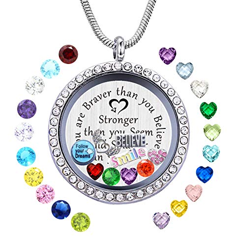 JOLIN You are Braver Than You Believe Necklace DIY Charms Floating Locket Pendant,Graduation Gift Best Friend Encouragement Gifts
