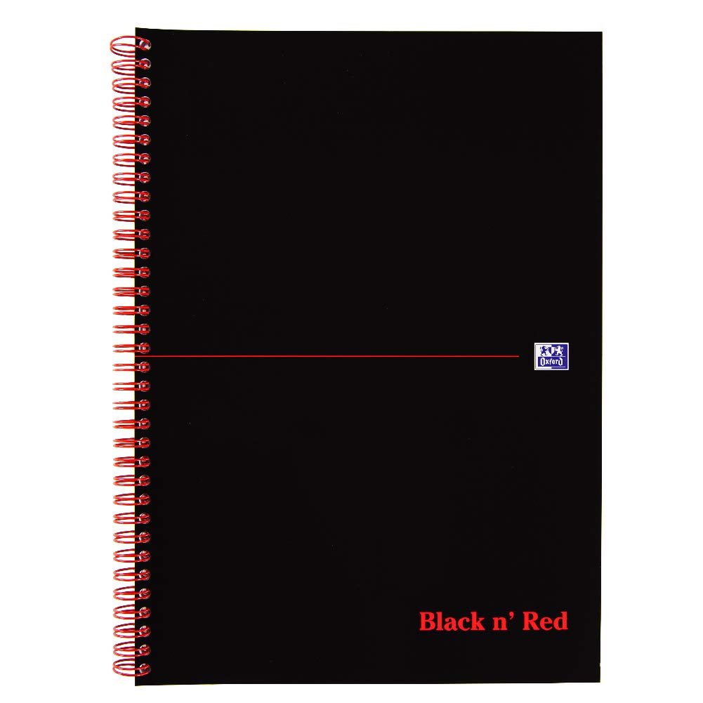 Oxford Black n’ Red A4 Card Cover Wirebound Notebook – 100 Lined Pages, Lay‑Flat Double‑Wire Spine, Optik Paper, Scribzee‑Enabled