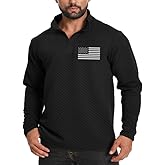 H HYFOL Men's USA Flag Graphic Pullover Waffle 1/4 Zip Stand Collar American Patriotic Sweatshirts