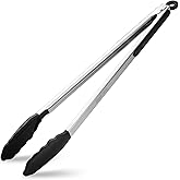 600℉ Heat Resistant Kitchen Tongs for Cooking with Silicone Tips,Maywe Tanso 17-Inch Stainless Steel Locking Cooking Tongs Food Tongs for BBQ,Cooking,Salad and Serving Food,Heavy Duty,Non-Stick,Black