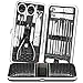 Teamkio Manicure Pedicure Set Nail Clippers Travel Hygiene Kit Stainless Steel Nail Cutter Care Set Scissor Tweezer Knife Ear Pick Utility Tools Grooming Kits with Leather Case 18 in 1 pcs (Black)
