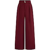 CFLONGE Women Wide Leg Dress Pants High Waist Work Trousers Button Pleated Slacks Palazzo Pants Business Casual Outfits