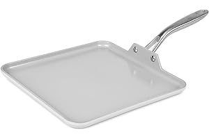 TECHEF - CeraTerra Ceramic Nonstick Square Griddle Pan (PTFE and PFOA Free Ceramic Exterior & Interior), Oven & Dishwasher Safe, Made in Korea, Grey/Silver (Griddle Pan)