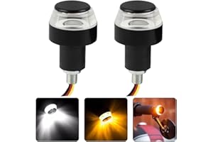 AICEL Motorcycle Handlebar End LED Lights, Handlebar Indicator Turn Signal Light, 12V Handle Bar Grip End Plug Side Marker Lamp, Daytime Running Lights for Motorcycles, E-Bikes (White/Yellow)