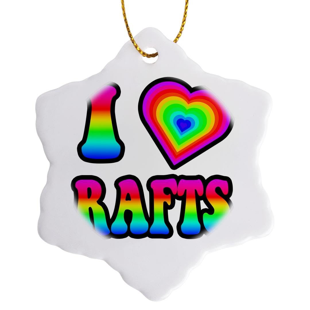 3dRose Groovy Hippie Rainbow I Heart Love Rafts Snowflake Ornament, Multi-Colour, 3-Inch
