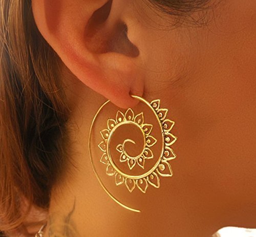 Brass Earrings - Brass Spiral Earrings - Tribal Earrings - Gypsy Earrings - Ethnic Earrings - Brass Jewelry