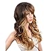 KRSI Ombre Blonde Synthetic Wigs for Black Women Long Natural Wavy Full Synthetic Hair Wigs For Women Side Parting With Bangs Heat Friendly Replacement Wigs 24 Inches Honey
