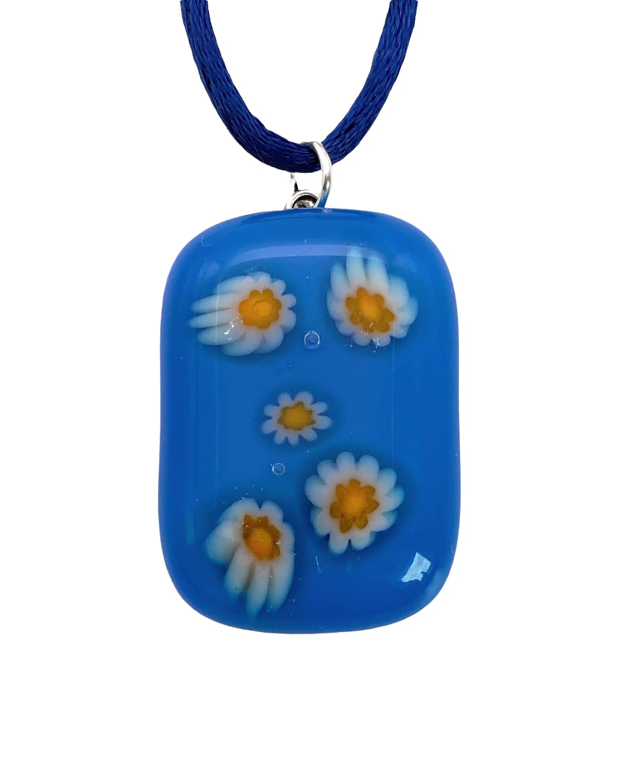 Handmade Glass Pendant Made Using Millefiori Flowers, 3cm x 2cm - Includes Gift Box