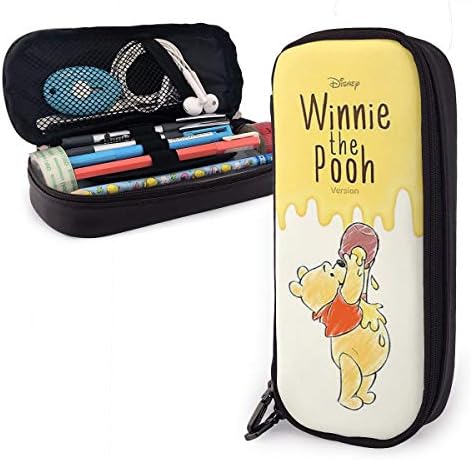 Leathe Pencil Case,Winnie The Pooh Big Capacity Pencil Pen Case for Office and School Supplies with Double Zipper Pen Holder