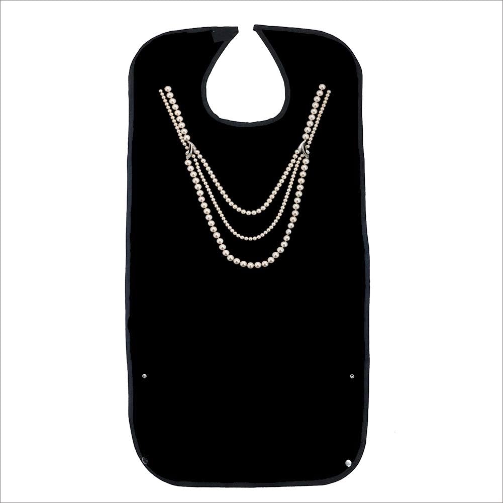 Ladies Waterproof Adult Bib, Reusable and Washable Adult Bibs Protector, Waterproof Black Clothing Protectors for Women, Keep Mealtime Neat, White Pearl Necklace Printed Design: Health & Personal Care