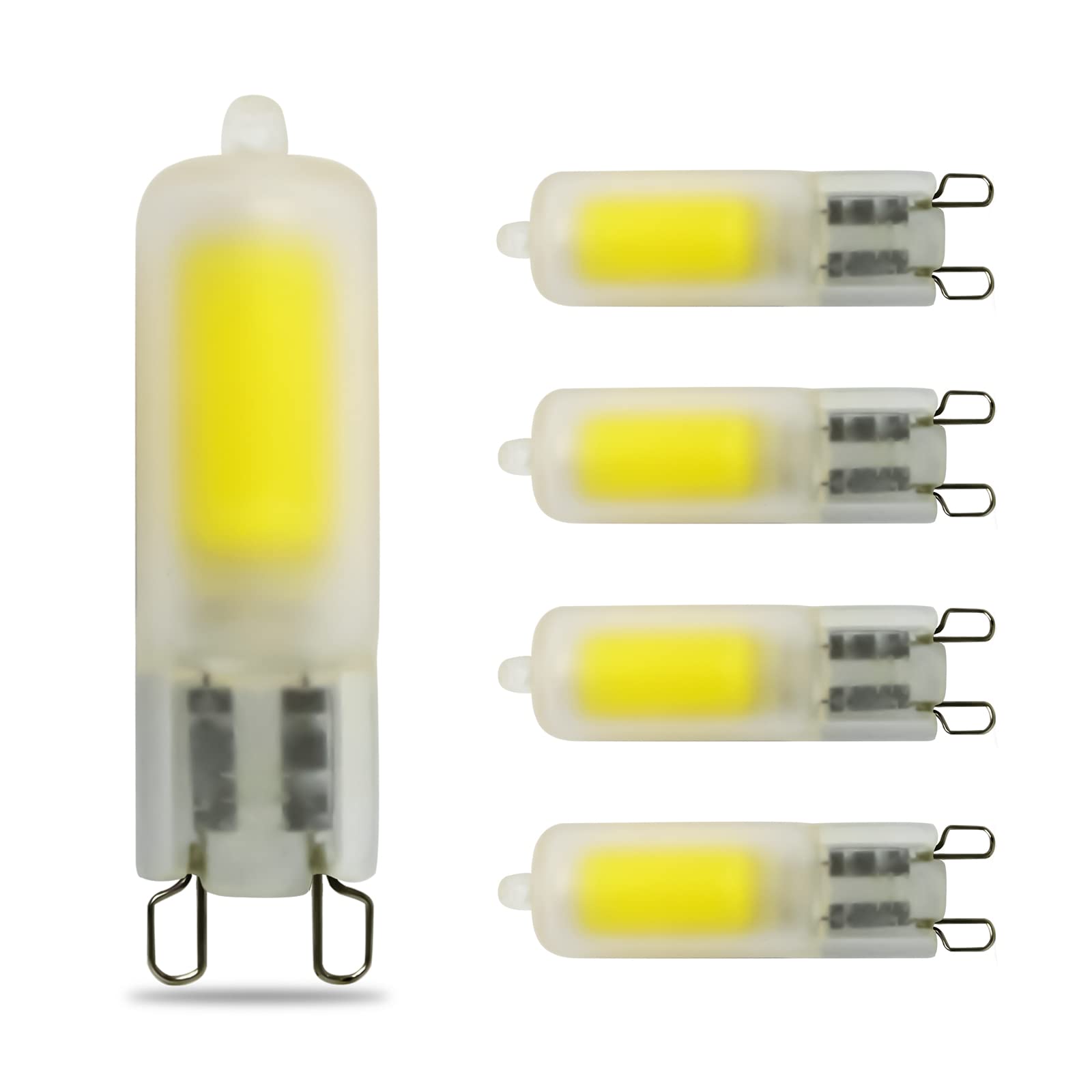 Beilf Frosted Glass COB G9 ，Cool White 6000K Daylight, 2.5W Capsule Bulbs, 270 Lumen, Non Dimmable 360 Degree, Replacement 20W/25W/28W Halogen Bulbs, 5 Pack