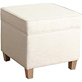 Homepop Home Decor | K7342-F2067 | Classic Square Storage Ottoman with Lift Off Lid | Ottoman with Storage for Living Room & Bedroom, Cream Woven