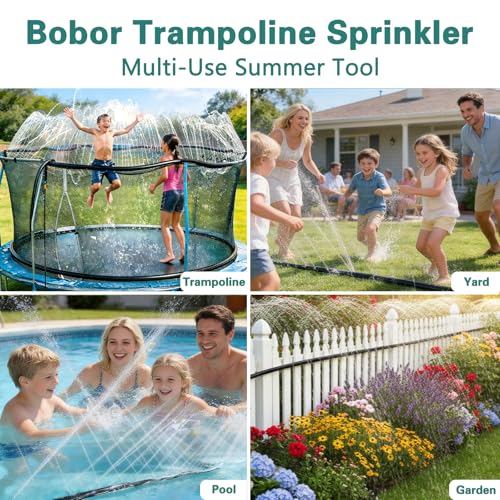 Bobor Trampoline Sprinkler for Kids, Outdoor Trampoline Water Sprinklers, Backyard Summer Water Toys, Outside Trampoline Accessories for Yard Backyard Water Fun (39ft)