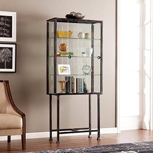 Media Bookshelves/ Display Cabinet Contemporary, Modern Metal Glass Sliding-Door Display Cabinet - Assembly Required OS4688ZH. 68.25 in. H x 30 in. W x 12.5 in. L