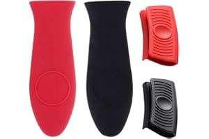 TINSKY 4 Pieces Silicone Hot Handle Holder, Potholder for Cast Iron Skillets, Silicone Assist Handle Holder, Non-Slip Pot Holder Sleeve, Heat Resistant Potholder Cookware Handle (Red&Black)