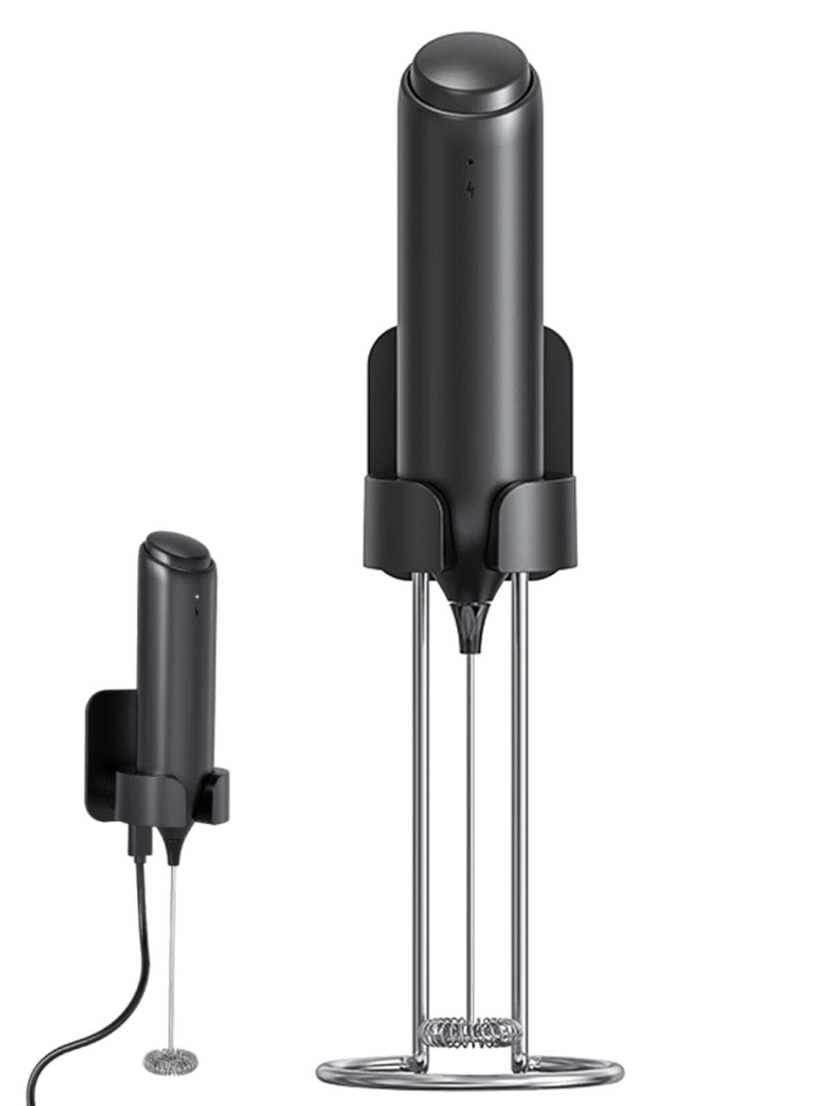 IraXpro Milk Frother Electric Handheld Rechargeable,with USB Charging Stand,Coffee Frother,Electric Whisk,for Milk,Coffee,Hot Chocolate,Cream (Black-Rechargeable)