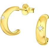 925 Sterling Silver CZ Crystal Star Half Hoop Earrings, Sold as a Pair